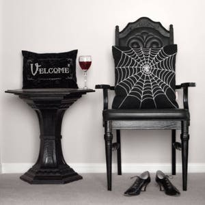 Velcome Funny Halloween Pillow Cover Vampire Welcome Greeting Embroidered Black Velvet 12 x 16 image 2
