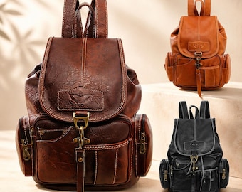 Vintage Style PU Leather Backpack, Unisex Travel Rucksack, Everyday School Work Daypack