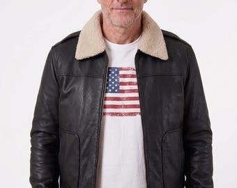 Mens Bomber Aviator A2 Black Handmde Leather Jacket G1 Retro Design