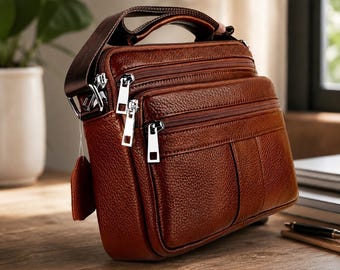 Men’s Leather Messenger Bag Crossbody Shoulder Handbag Business Work Travel Top Grain Satchel Gift