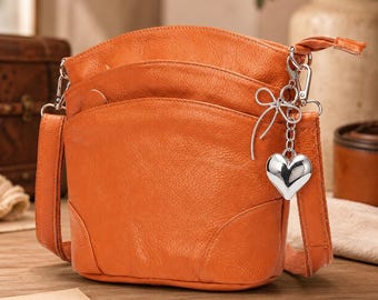 Genuine Leather Crossbody Bag for Women, Multi Pocket Vintage Shoulder Purse with Adjustable Strap