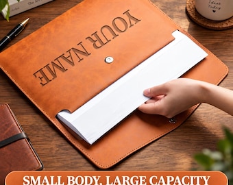 Personalized Leather Folder Custom Name Document Holder PU Leather Portfolio Office Organizer Business Gift