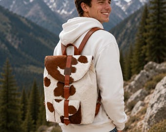 Hair-On Cowhide Leather Backpack | Western Rucksack, Ranch Style Daypack