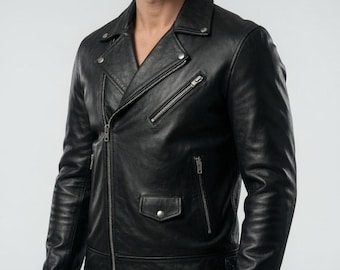Men's Black Cowhide Leather Brando Biker Jacket – Heavy Duty Rider Apparel