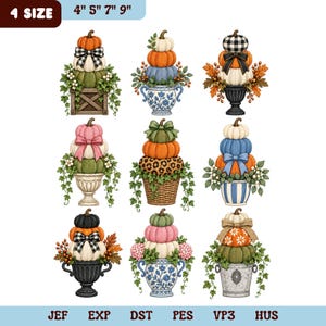 Topiary pumpa broderidesign paket, höstpumpa broderifil, Chinoiserie Topiary design (digital nedladdning)