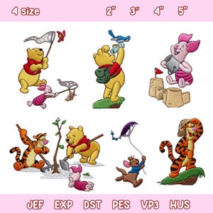 May include: Embroidered patches featuring Winnie the Pooh and friends. Characters include Pooh, Piglet, Tigger, and others. The patches are in various sizes, with the largest being 12.7 cm.