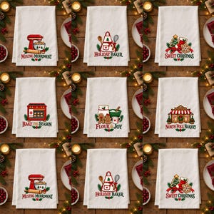 Diseños de bordado para paños de cocina navideños, diseño de bordado con frases vintage, Papá Noel de jengibre. Juego de vajilla estilo granja (descarga digital).