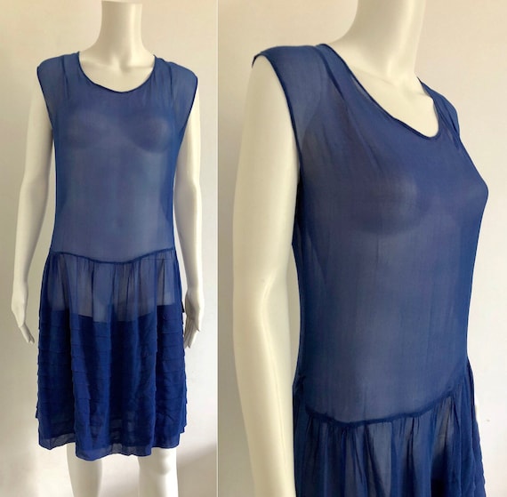 Stunning 1920's Periwinkle Blue Silk Chiffon Dress