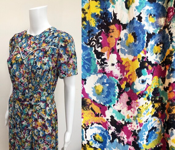 Superb 1940’s Crepe Floral Dress - image 1