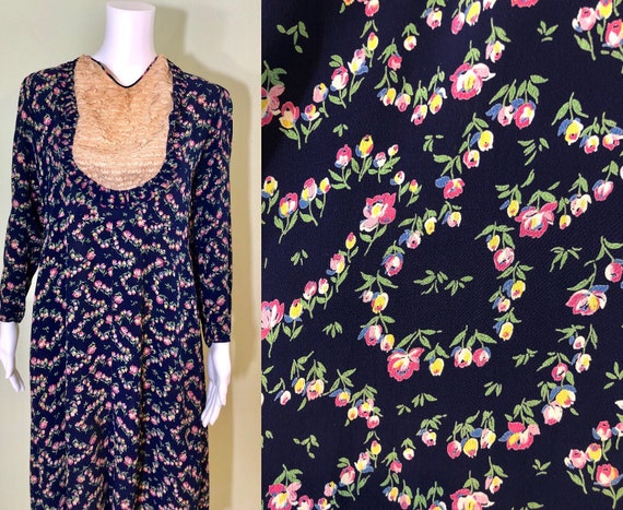 Wonderful 1940's Floral Crepe Dress