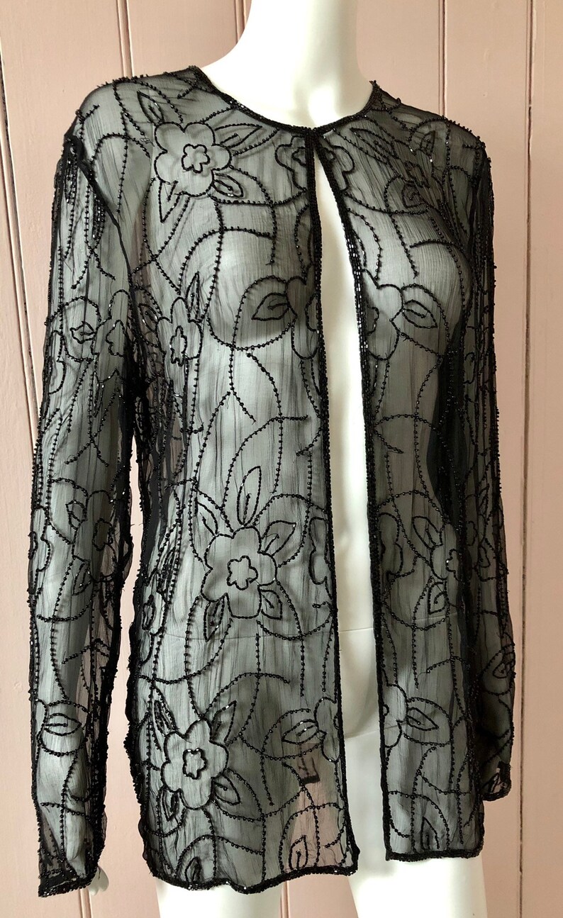 Superb 1920\u2019s Silk Chiffon Beaded Jacket