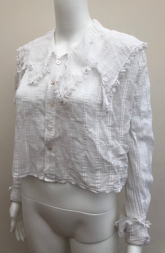 Pretty Edwardian White Cotton Blouse