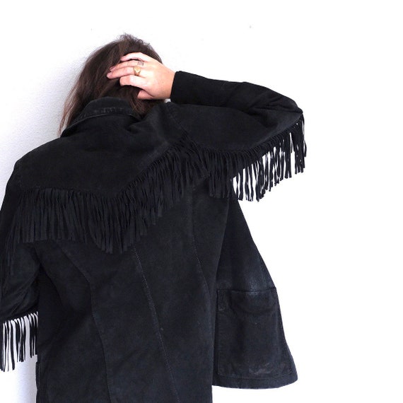 Suede Fringe Jacket, Black