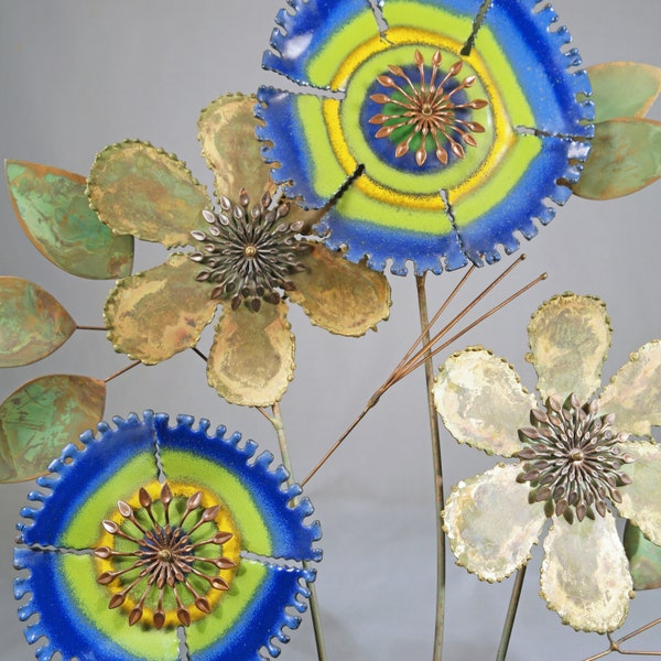 Excellent Early C. Jere, Enameled Flowers Bouquet, Wall Sculpture, mcm, 1968, signed
