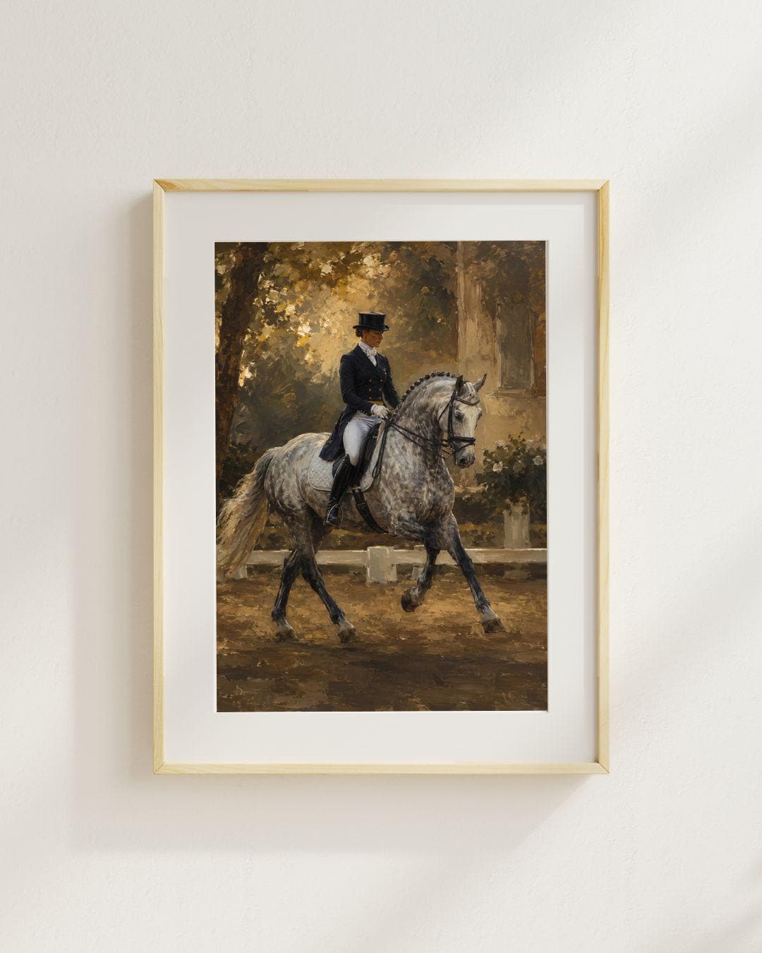 Dressage Rider Print – Dapple Grey Horse Oil Painting Style Equestrian ...