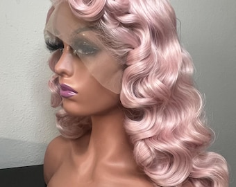Baby pink Old Hollywood wave inspired wig