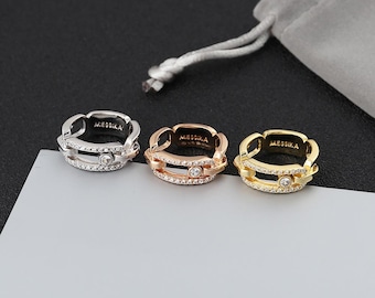In Box MSK CZ pave single bead move ring 18k gold plated link moved rings