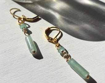 Handmade, Aventurine earrings, Dangle Earrings, Gold Plated, gemstone earrings, crystal earrings, Lever Back, gold earrings