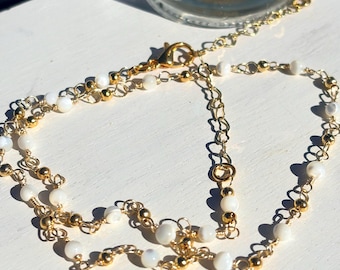 Handmade Gold-Plated Mother of Pearl Necklace, dainty, minimalist Chain