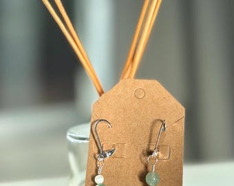 Asymmetrical Aventurine Quartz Earrings, Mother of Pearl Accents, Handmade Dangle Earrings