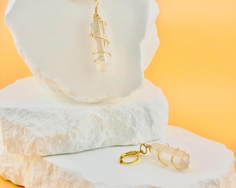 Gold plated Quartz Earrings, Gold earrings, quartz earrings, crystal earrings, handmade earrings, gemstone earrings, dainty earrings
