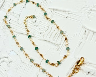 Gold Aventurine necklace, layering gold plated necklace