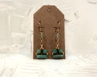 Gold Aventurine Dangle Earrings, Lever Back, Gold Plated, Nickel Free Gemstone Earrings