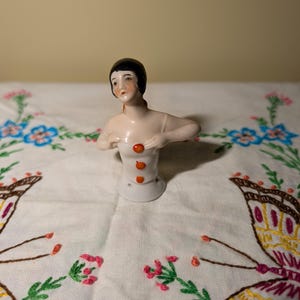 Antique porcelain German 20's flapper pin cushion doll