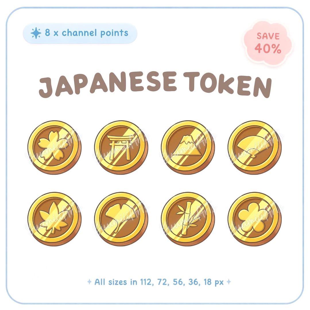 Japanese Token Twitch Channel Point Pack 8 Icons | Cute Japan Coin ...