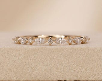 Alternating Marquise Round Lab Grown Diamond Band – Half Eternity Ring