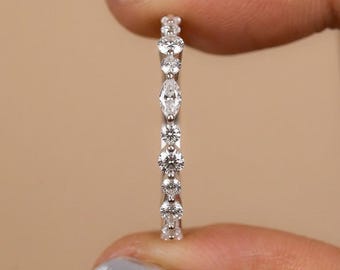 Alternating Marquise Round Lab Grown Diamond Band – Half Eternity Ring