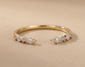 Pierścionek otwarty z okrągłymi diamentami laboratoryjnymi w kształcie markizy – obrączka Half Eternity Stackable