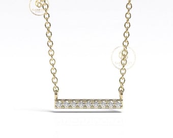 Colar com pingente de barra de diamante cultivado em laboratório, minimalista, delicado colar horizontal com diamantes, joia para usar em camadas no dia a dia, presente para ela.