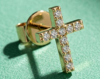 Kolczyki z diamentowym krzyżem, minimalistyczna złota biżuteria Faith, drobne, codzienne kolczyki