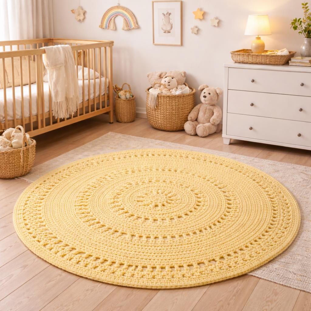 Round Crochet Rug Pattern PDF – Pastel Boho Area Rug – Large Mandala ...