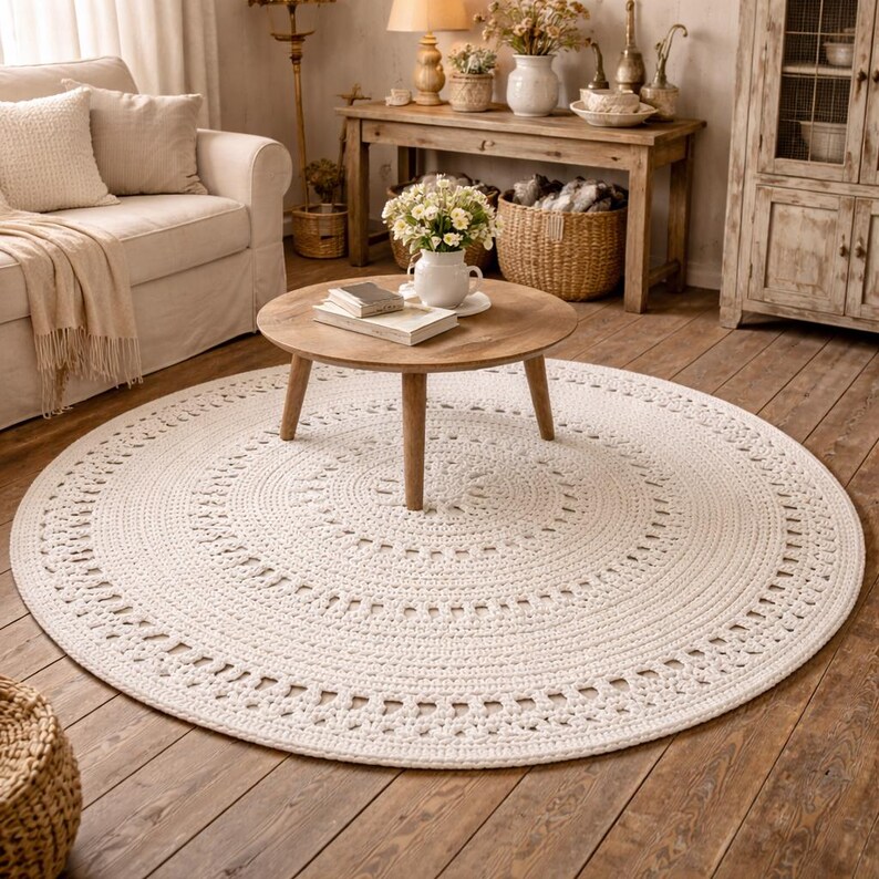 Round Crochet Rug Pattern PDF – Pastel Boho Area Rug – Large Mandala ...