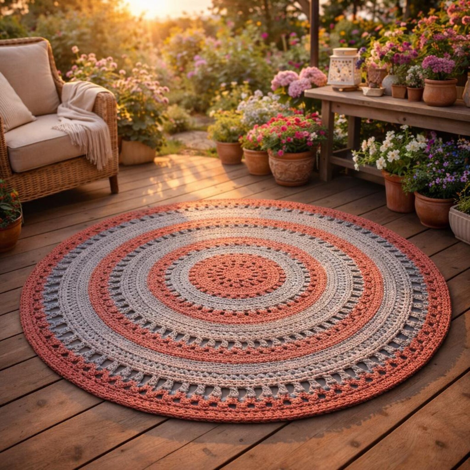 Round Crochet Rug Pattern PDF – Pastel Boho Area Rug – Large Mandala ...