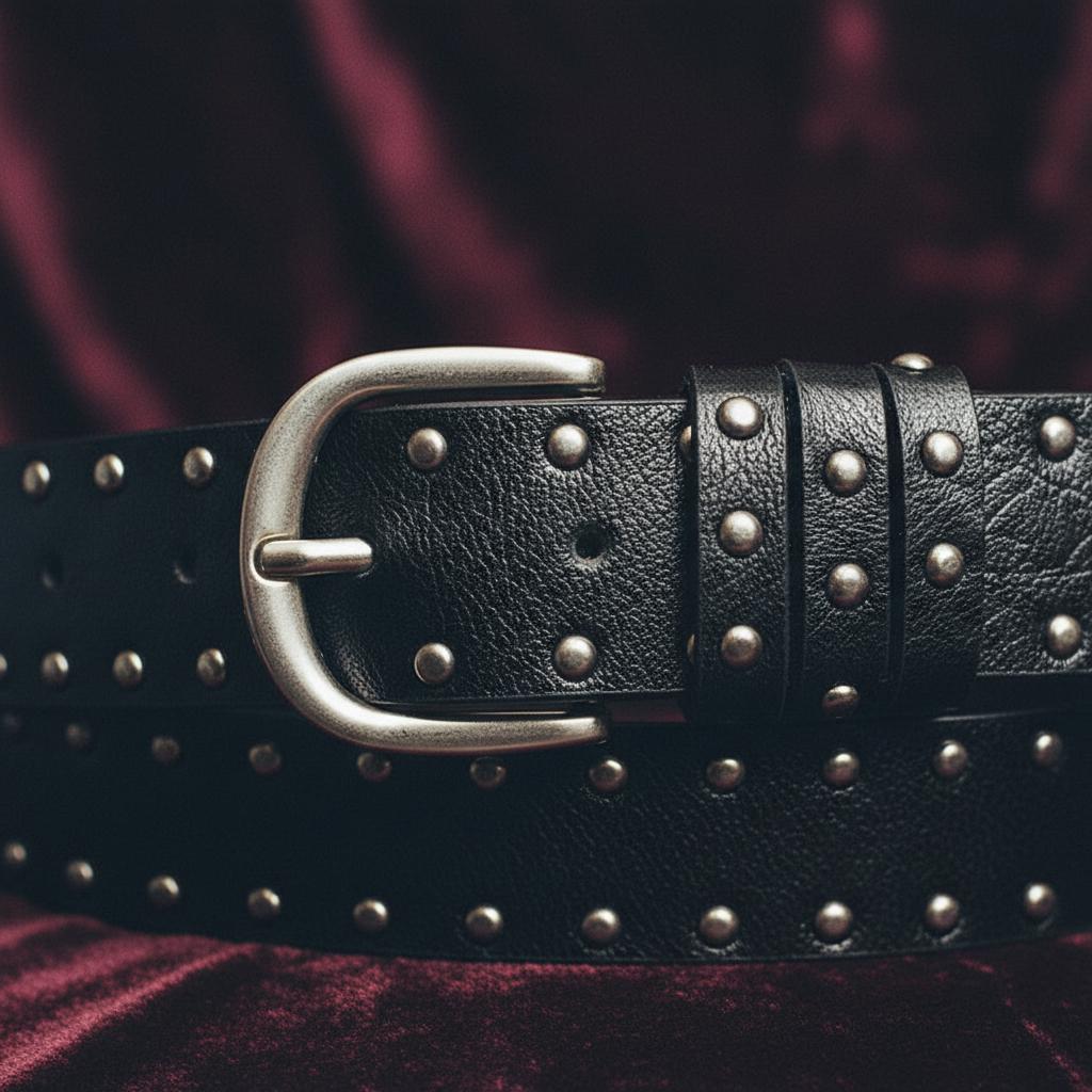 Vintage Black Leather Belt Small Studded Edgy Punk Goth Rock Boho 90s Shiny il_1080xN.6631499681_46r4.jpg main image 4