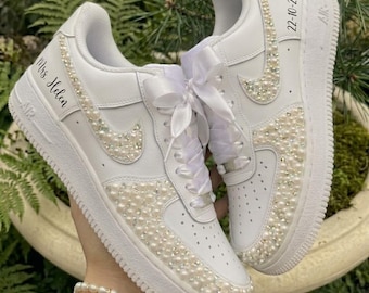 Zapatillas de boda AF1 Pearl personalizadas – Zapatos de plataforma para novias – Regalo personalizado para la novia
