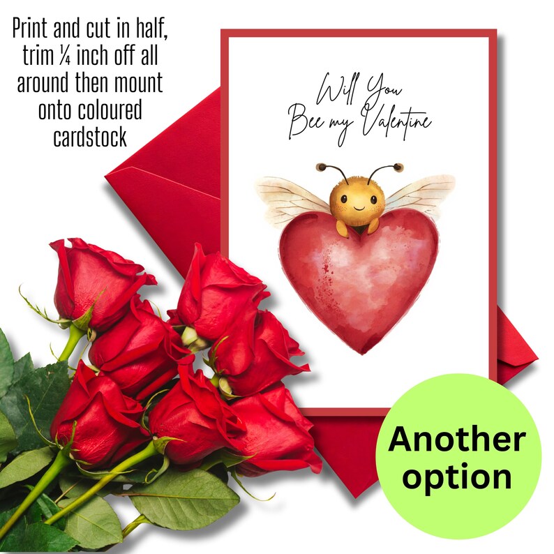 Bee My Valentine Printable Greeting Card | Instant Download | 5x7 Card ...