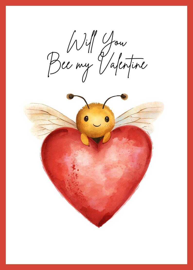 Bee My Valentine Printable Greeting Card | Instant Download | 5x7 Card ...
