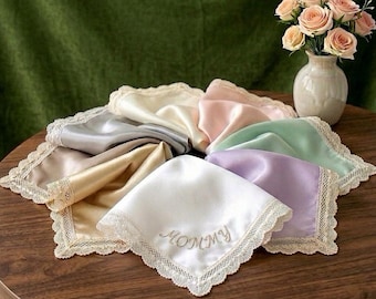 Exquisite Silk Embroidered Handkerchief, Personalized Wedding Gift, Custom Keepsake Pocket Square, Artisanal Floral Design
