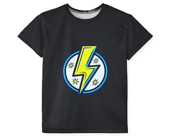 Yellow Lightning Bolt Kids Jersey | Athletic Tee, Lightning Emblem