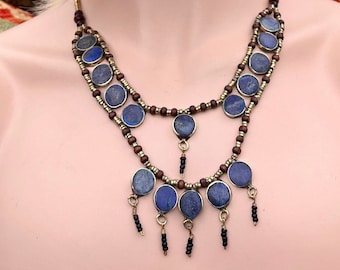 Vintage Genuine Lapis Lazuli Boho Style Necklace Tribal Fusion Belly Dance Gypsy Renaissance