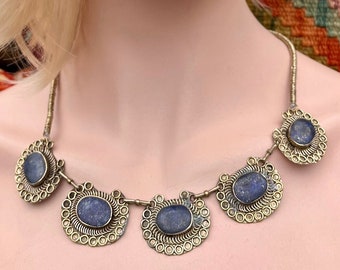 Vintage Genuine Lapis Lazuli Boho Style Necklace Tribal Fusion Belly Dance Gypsy Renaissance