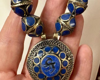 Traje de dança do ventre vintage turcomano com contas afegãs AZUL