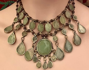 Vintage JADE Jadeite Necklace Boho Tribal Fusion Belly Dance Ethnic Gypsy Jewelry