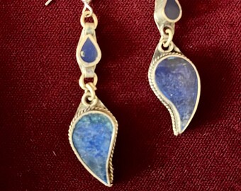 Vintage Afghani Style Lapis Lazuli Earrings Tribal Fusion Belly Dance