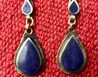 Vintage Afghani Style Lapis Lazuli Earrings Tribal Fusion Belly Dance