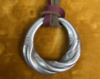 Tuareg Solid Silver Twisted Spiral Ring on Goat Leather Cord Saharan Berber Jewelry